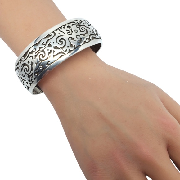 Sterling Silver Oxidized Filigree Cut Out Wide Cuff Bracelet #20765 - Picture 8 of 10